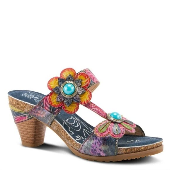 L'Artiste by Spring Step Bari Tooled Leather Floral Boho Slide Sandals 8.5 - Picture 1 of 14